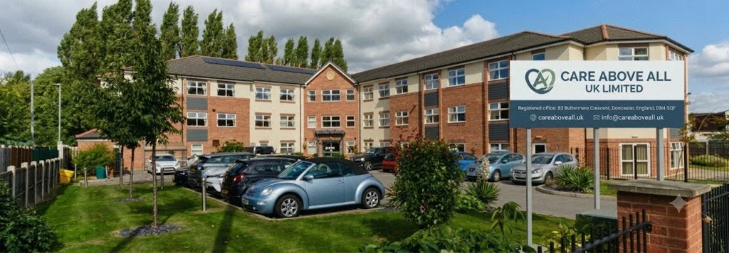 Care Above All UK Limited building, gardens and car park on a sunny day